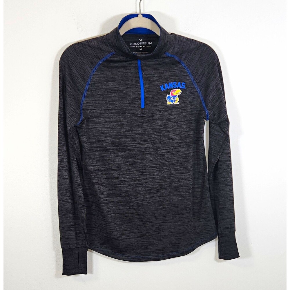 Colosseum Kansas Jayhawks Women's 1/4 Zip Fitted Jacket Gray Black Medium